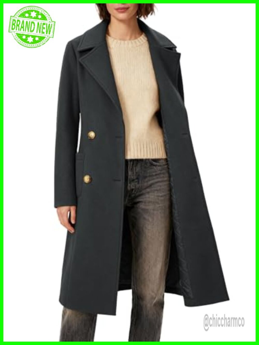 Women's Double-Breasted Long Overcoat Classic Trench Coat Notch Lapel Winter